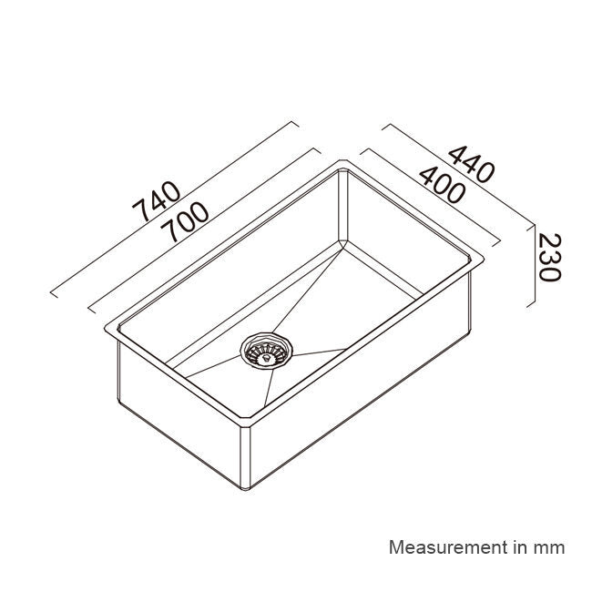 ALFRESCO SGL BOWL 700X400X230 SUS316