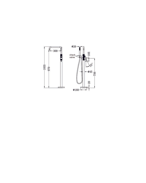 OPAL FREESTANDING BATH MIXER WITH HAND SHOWER BRUSHED NICKEL