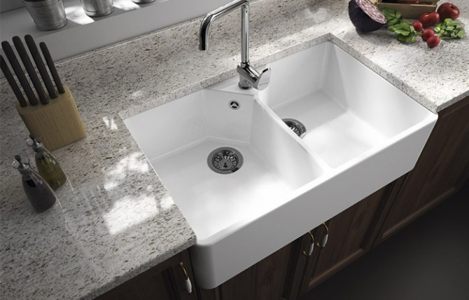 Chester 80x50 1TH Double Bowl Fireclay Sink (Overflow)