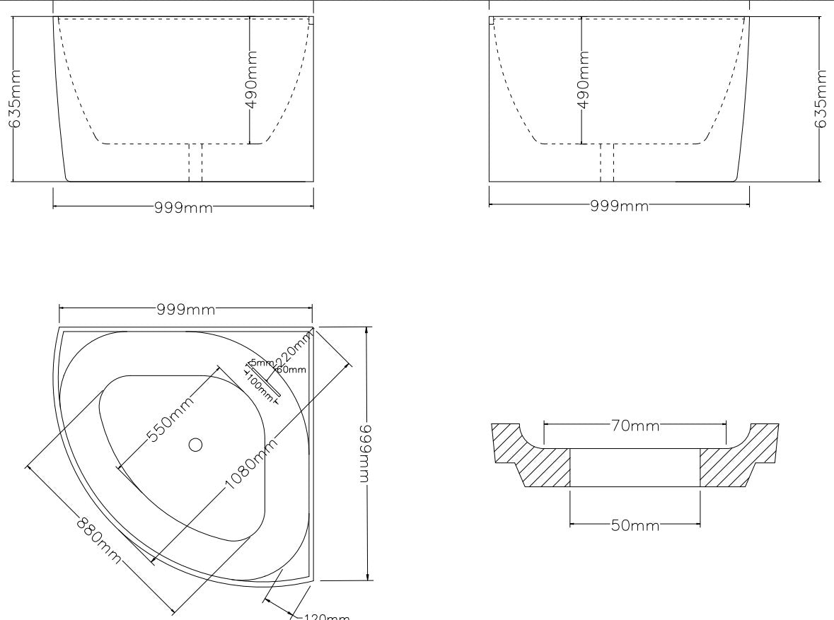 Bingie Corner Mini Acrylic Skirt Bath LK-BG1000-OF