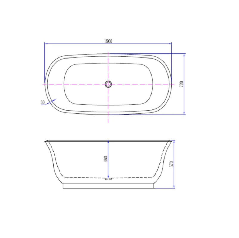 BelBagno Baden Freestanding Bathtub 1500mm