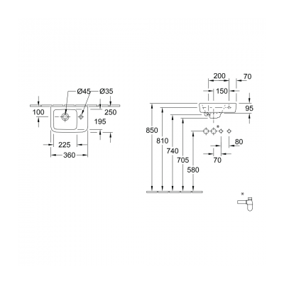 O.novo 2.0 360 Hand Wash Basin Right Hand 1 Tap Hole