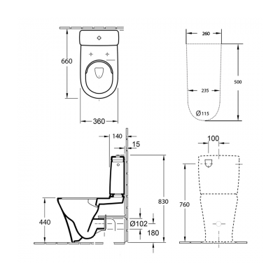 O.novo 2.0 DirectFlush BTW Toilet P Trap