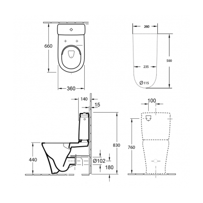 O.novo 2.0 DirectFlush BTW Toilet P Trap | Slim Seat | CeramicPlus