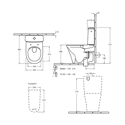 O.novo Style DirectFlush BTW P Trap Soft Close