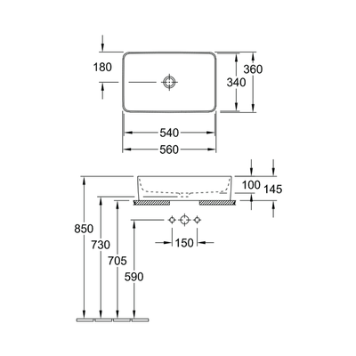 Collaro Rectangular Vessel No Tap Hole | No Over Flow Stone White
