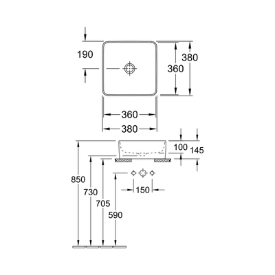 Collaro Square Vessel Basin No Tap Hole | No Overflow
