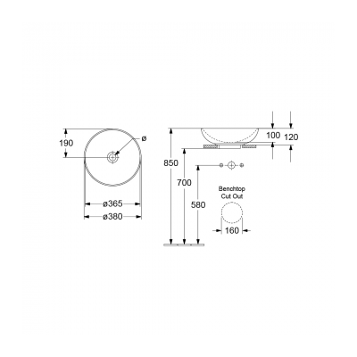 Loop Slim 380 Round Vessel Basin | No Taphole TitanCeram