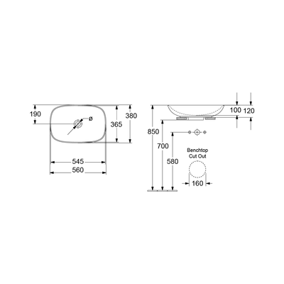 Loop Slim 560 Rect Vessel Basin | No Taphole TitanCeram