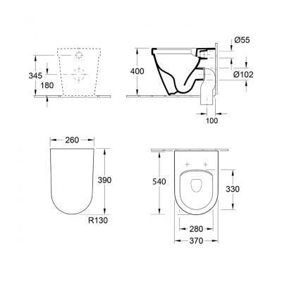 Architectura 2.0 DirectFlush Wall Faced Toilet S Trap | Slim Seat