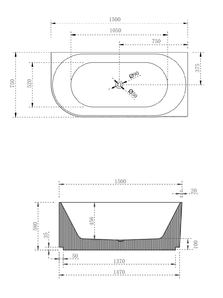 V-Groove Corner Back To Wall Bath Matte White, 1500mm Right Hand Corner