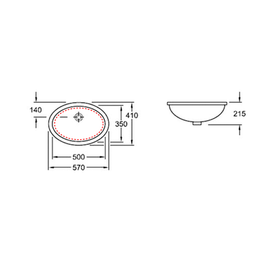 Evana 500 Under Counter Basin No Tap Hole
