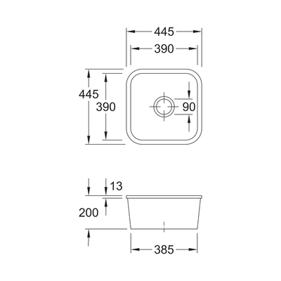 Cisterna 50 445 Under Counter Sink No Tap Hole CeramicPlus
