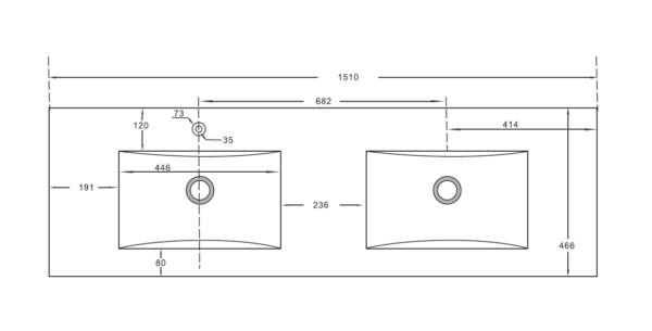 Ceramic top 1500x460mm Double Bowl