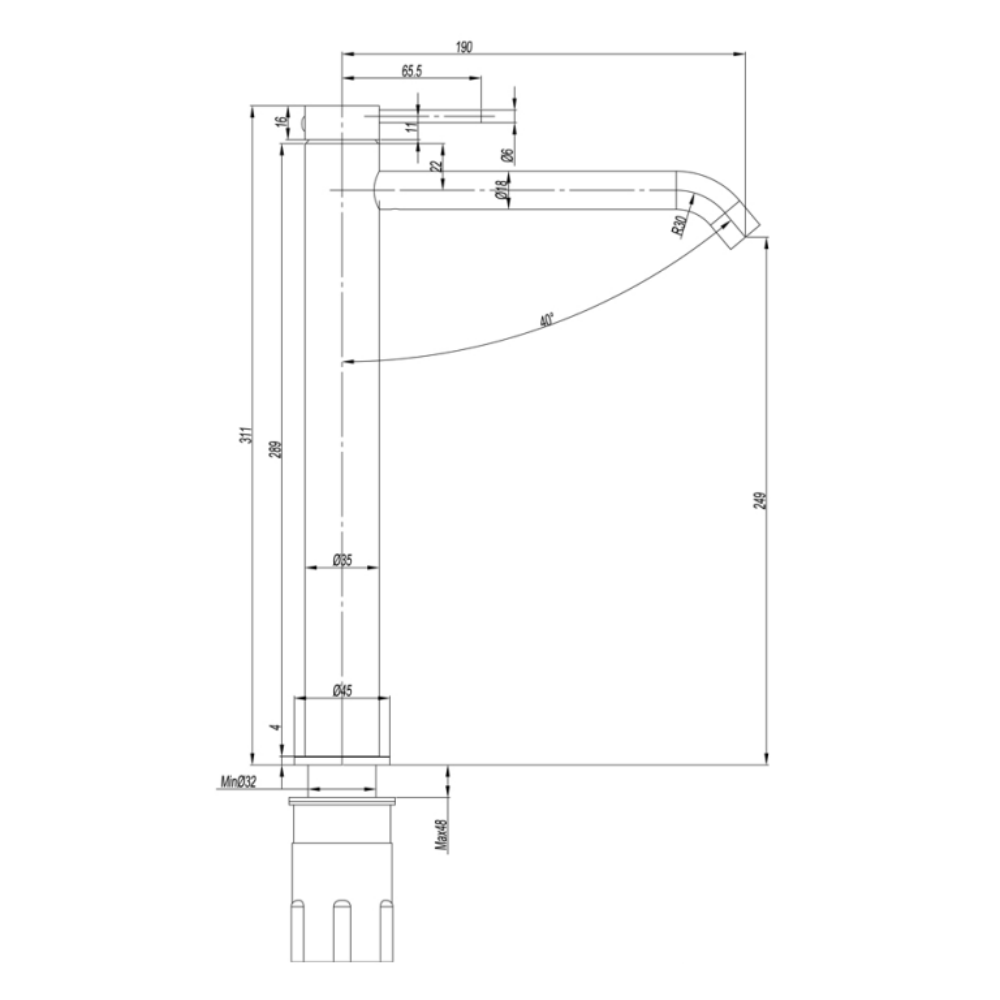 Curved High Rise Basin Mixer Brushed Stainless Stee