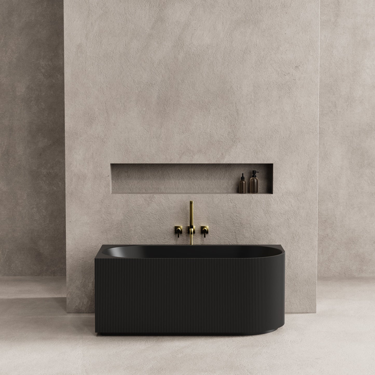 V-Groove Corner Back To Wall Bath Matte Black 1700x800x580mm