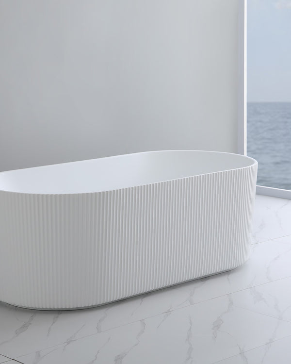 Ally Groove 1700mm Oval Freestanding Bath Matte White