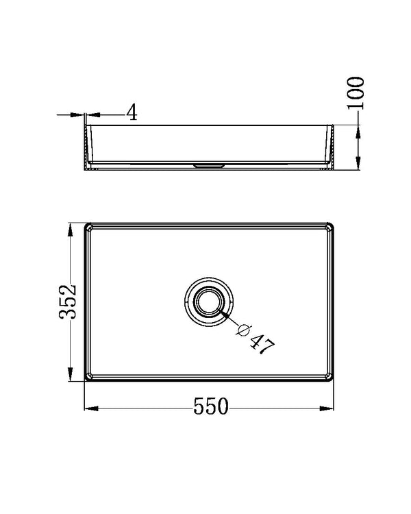 OPAL RECTANGLE STAINLESS STEEL BASIN GRAPHITE