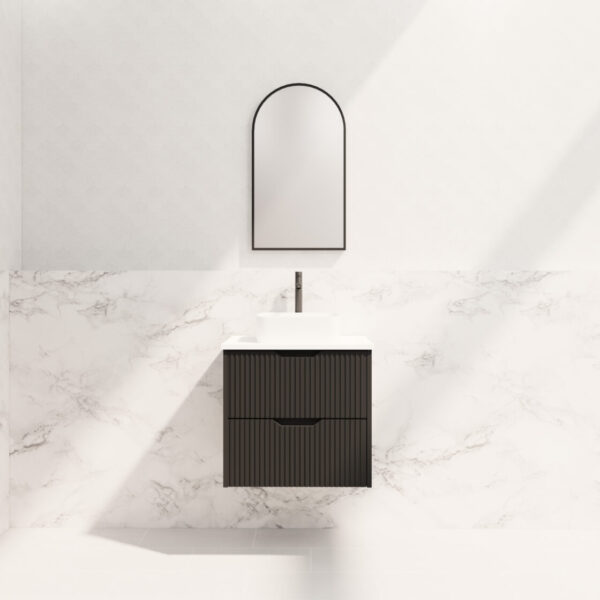 Bali Matte Black 600mm Wall Hung Vanity with Ceramic Top