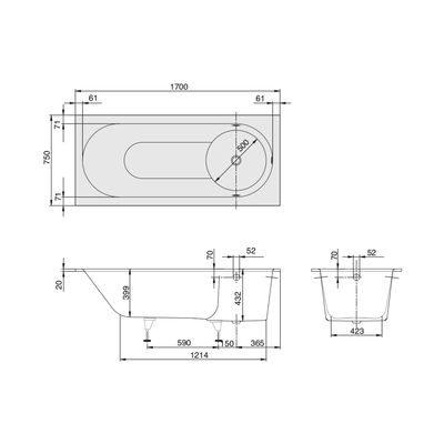 Libra 1700 Drop In Bath White Overflow | Bath Filler