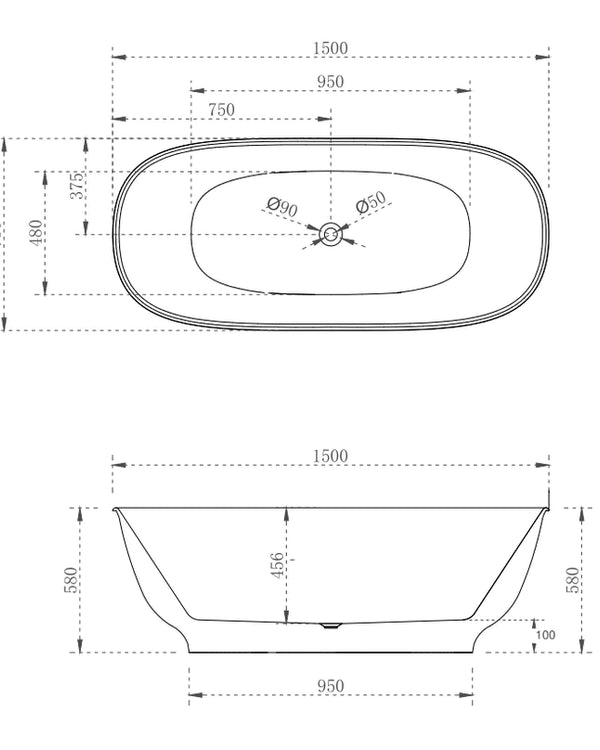 Hampton bath 1500mm (matte white)
