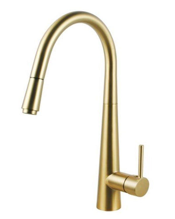 Brushed Brass Pull Out Kitchen Mixer