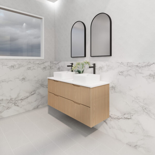 Bali American Oak Double Bowl 1200mm Wall Hung Vanity with Ceramic Top