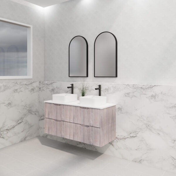 Bali White Oak Double Bowl 1200mm Wall Hung Vanity with Ceramic Top
