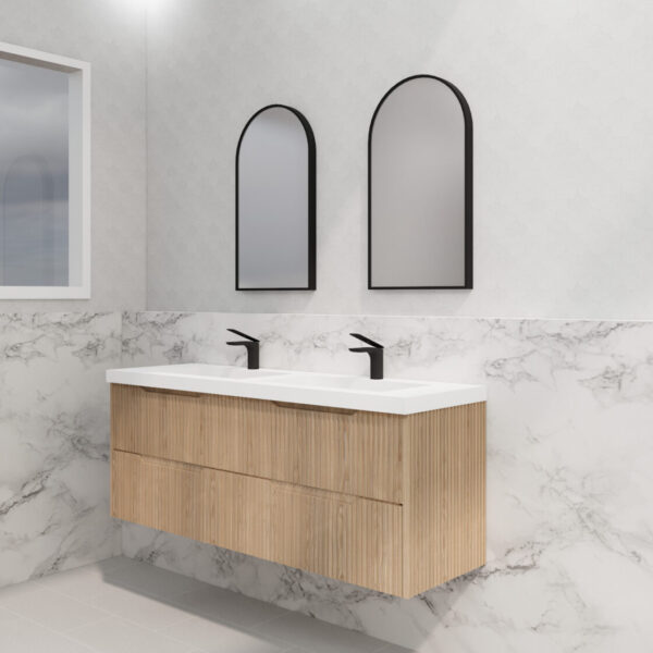 Bali American Oak Double Bowl 1500mm Wall Hung Vanity with Ceramic Top