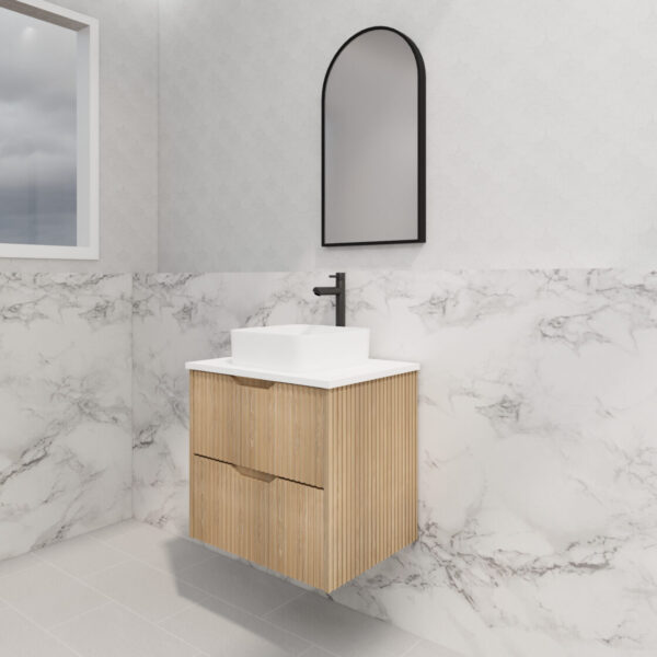 Bali American Oak 600mm Wall Hung Vanity with Ceramic Top