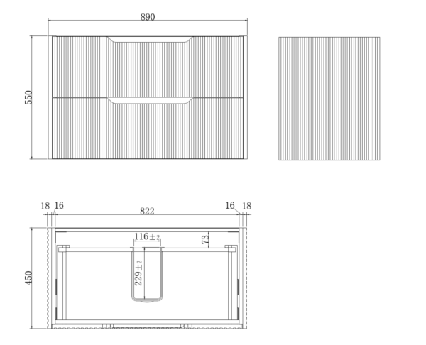 Bali Brown Oak 900mm Wall Hung Vanity with Ceramic Top
