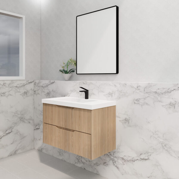 Bali American Oak 900mm Wall Hung Vanity with Ceramic Top