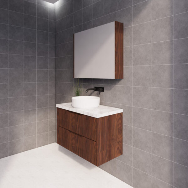 Bali Brown Oak 900mm Wall Hung Vanity with Ceramic Top