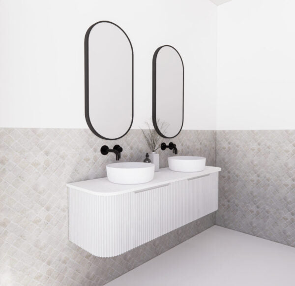Bergen Matte White Double Bowl 1500mm Wall Hung Vanity with Carrara Stone Top
