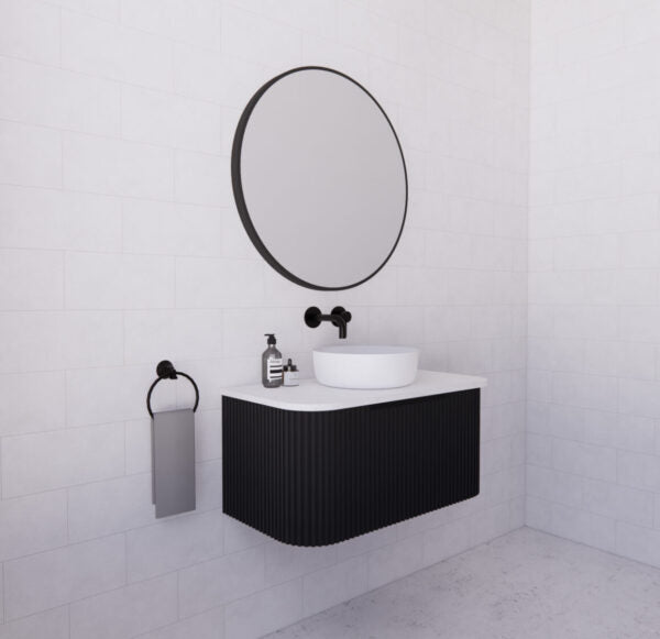 Bergen Matte Black 900mm Wall Hung Vanity with Carrara Stone Top