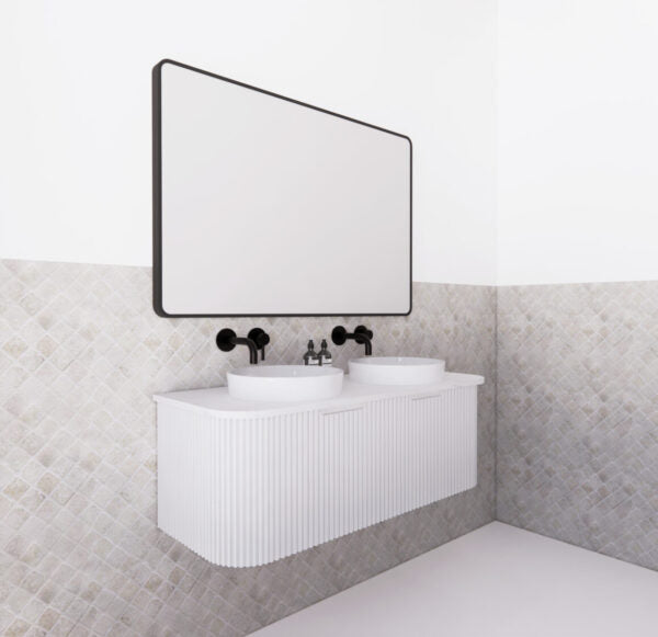Bergen Matte White Double Bowl 1200mm Wall Hung Vanity with Carrara Stone Top