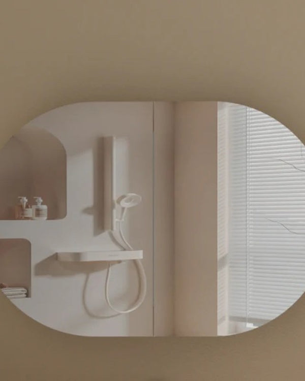 Carysil Mystic 900x600mm Walnut Oval Shaving Cabinet