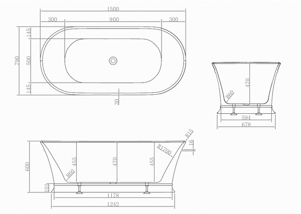 1700mm Egg Shape Free Standing Bath Tub