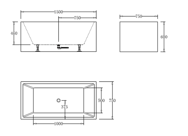 1500mm Square Multi Fit Bath Tub