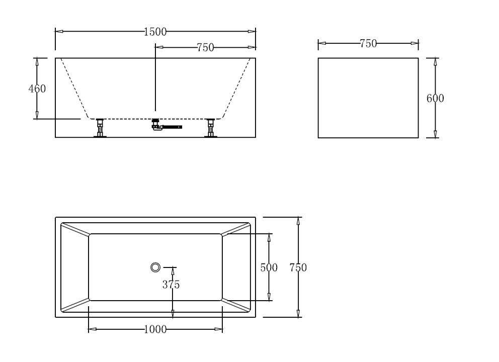 1500mm Square Multi Fit Bath Tub
