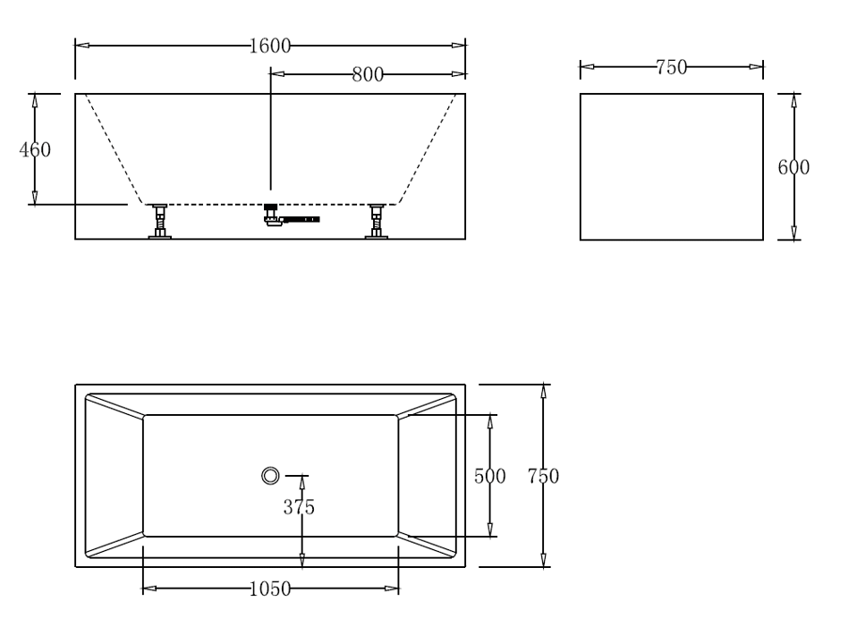 1600mm Square Multi Fit Bath Tub