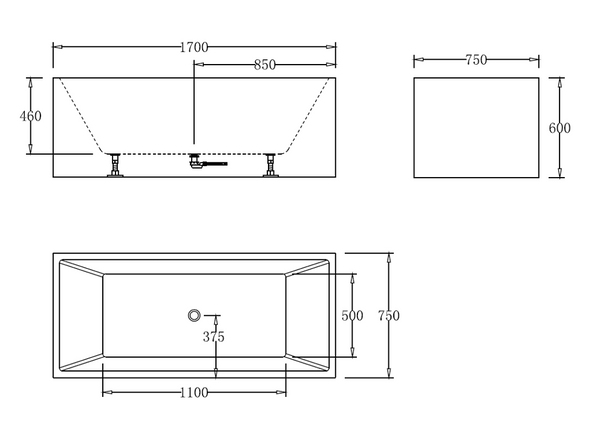 1700mm Square Multi Fit Bath Tub