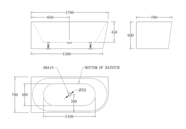1700mm Left Hand Corner Fit Bath Tub