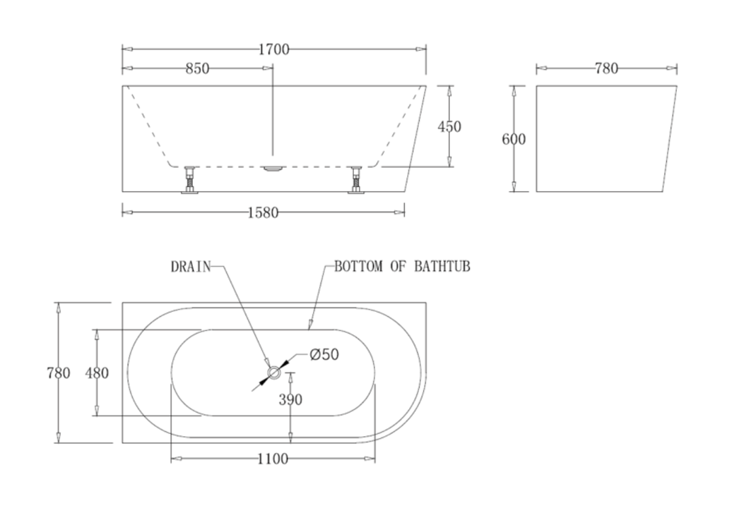 1700mm Left Hand Corner Fit Bath Tub
