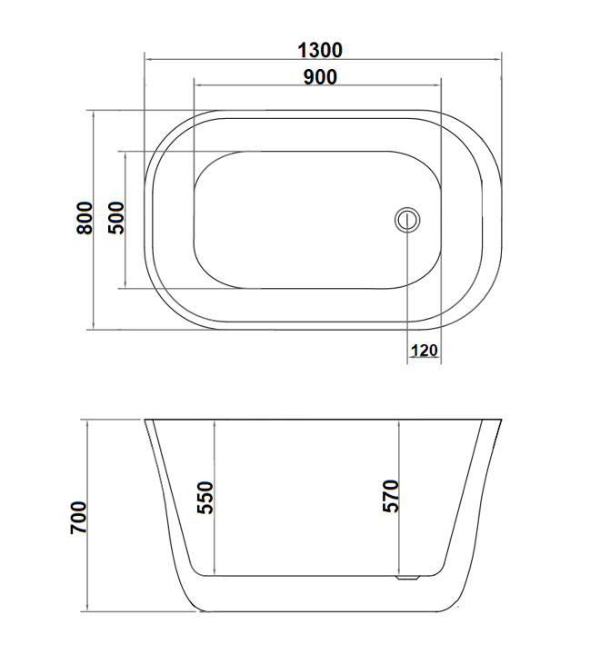 1300mm Claremont Bath Tub