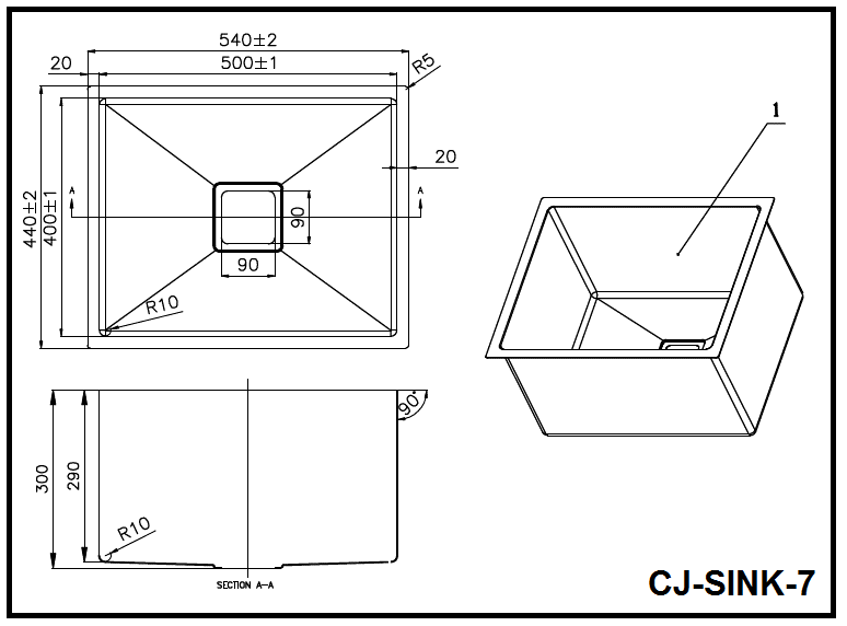 540x440x300mm Single Bowl Stainless Steel Sink