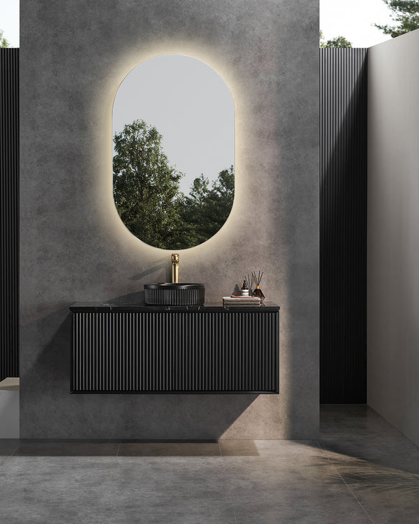 Kirribilli Matte Black PVC 1200mm Wall Hung Vanity with Ceramic Top