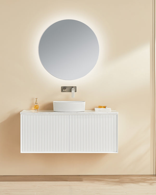 Kirribilli Matte White PVC Double Bowl 1200mm Wall Hung Vanity with Ceramic Top