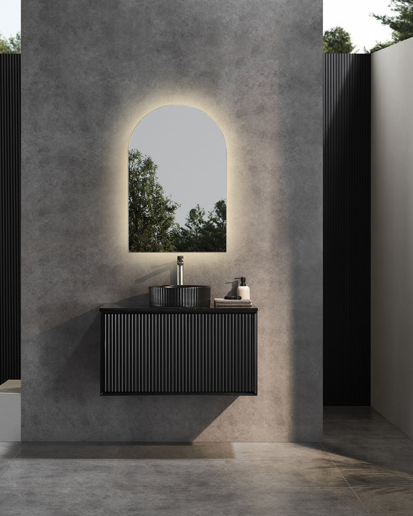 Kirribilli Matte Black PVC 900mm Wall Hung Vanity with Ceramic Top