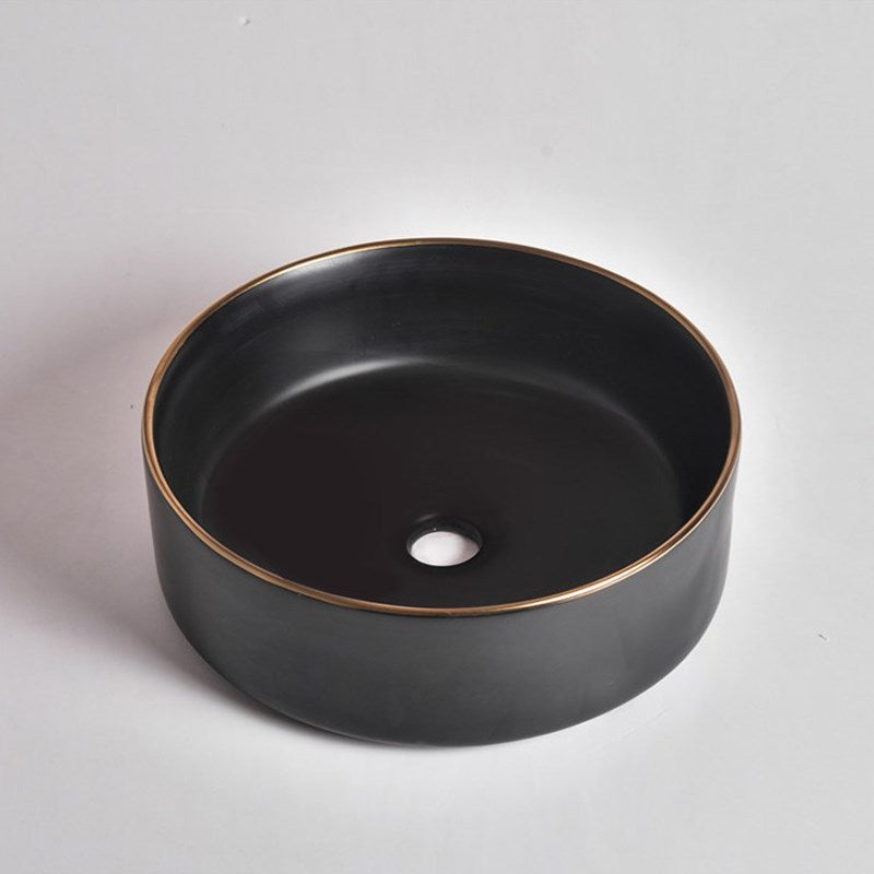 360x360x125mm Matte Black with Gold Rim Above Counter Basin